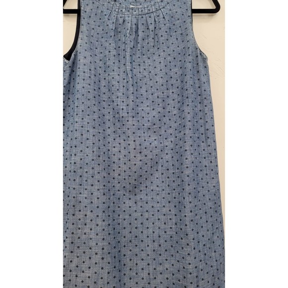 Fossil Blue Denim Jeans Shift Dress Lined Pleated Neck Sleeveless Polka Sz. S - Picture 4 of 7